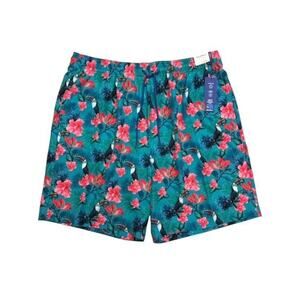 Caribbean 4XB Swim Trunks Teal Blue Bird 3 Pockets Boxer Brief Liner Quick Dry